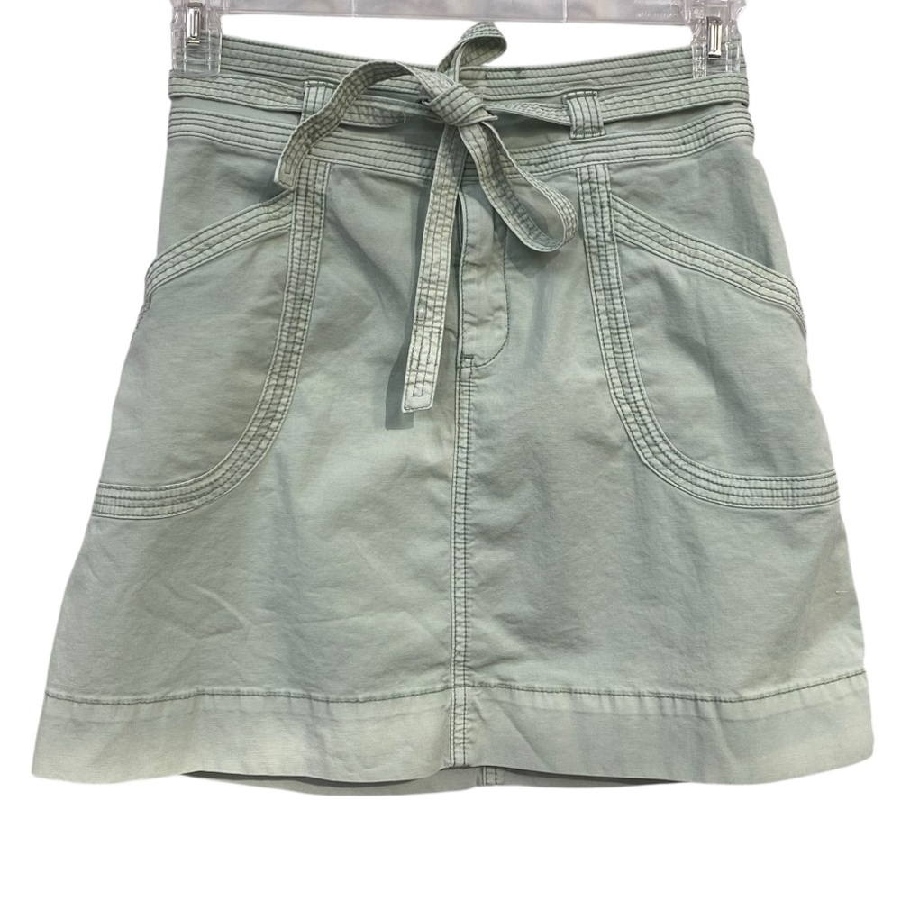 Pilcro Letterpress Sage Green Belted Cotton Mini Skirt size 0